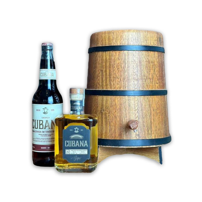 Kit Cachaça Cubana Premium Especial+ Cubana Bálsamo  600ml + Tonel 2,5 litros Amburana