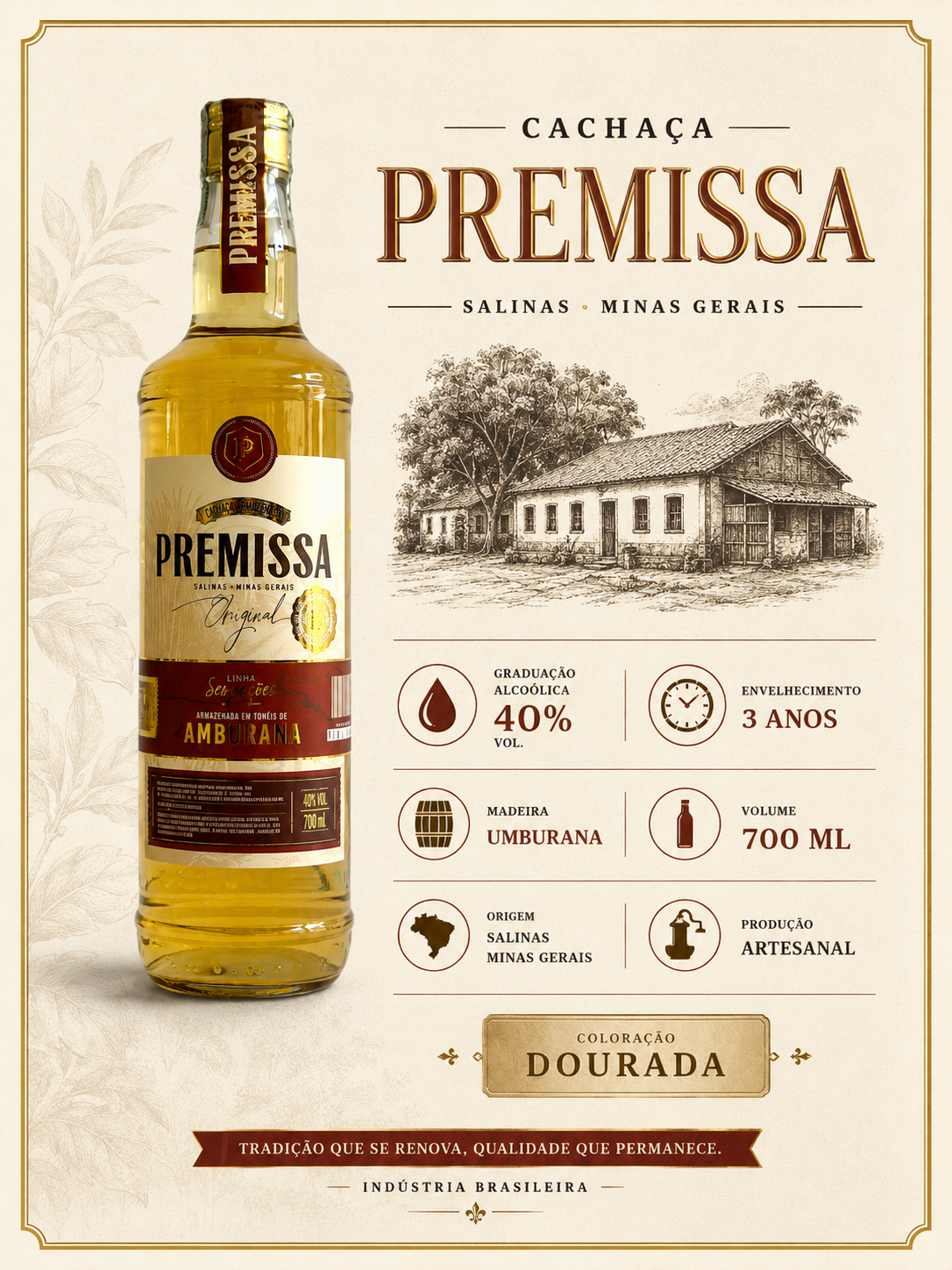 CACHAÇA PREMISSA UMBURANA 700Ml - Empório Salinas
