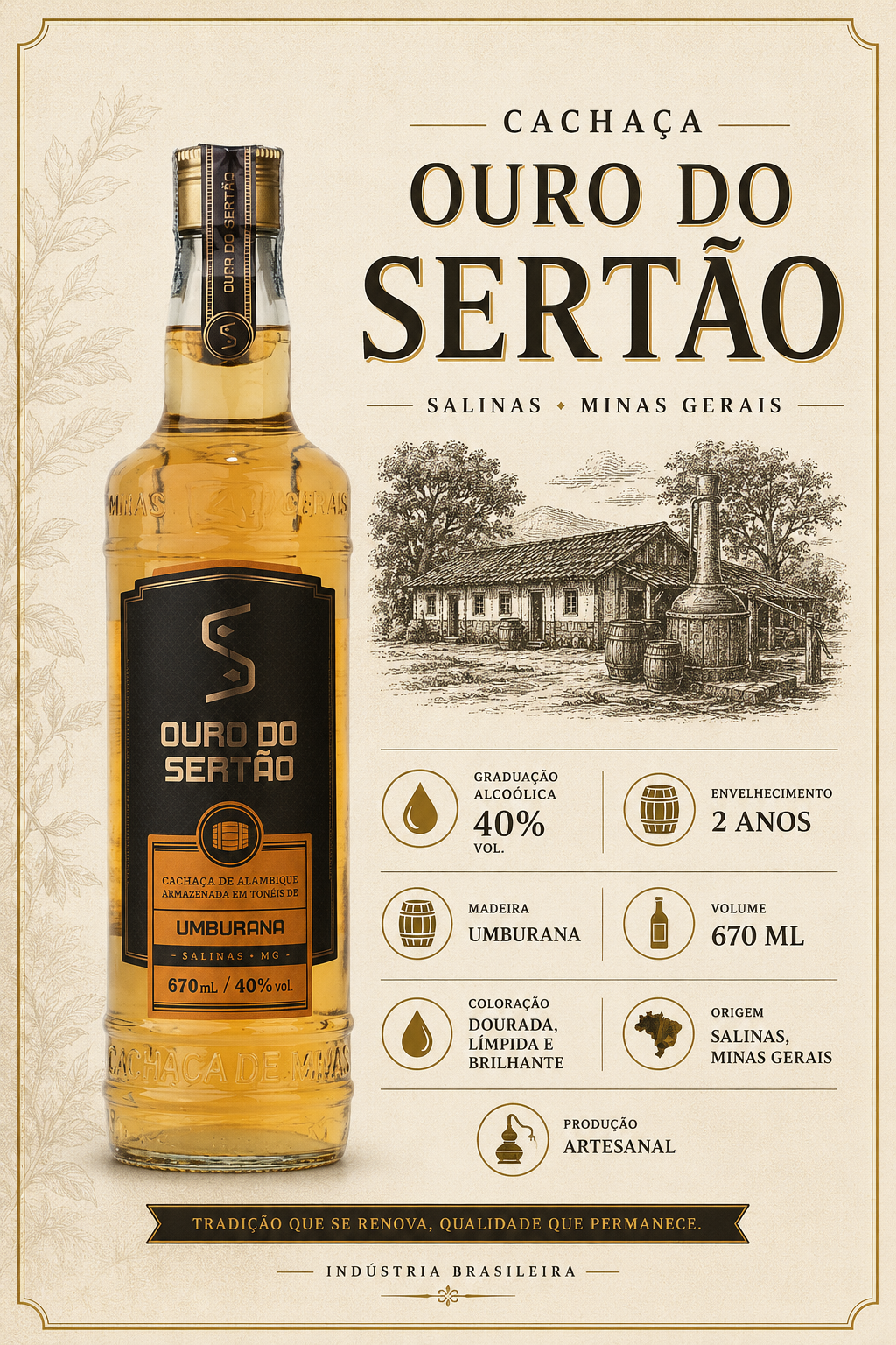 CACHAÇA OURO DO SERTÃO UMBURANA 670 ML - Empório Salinas